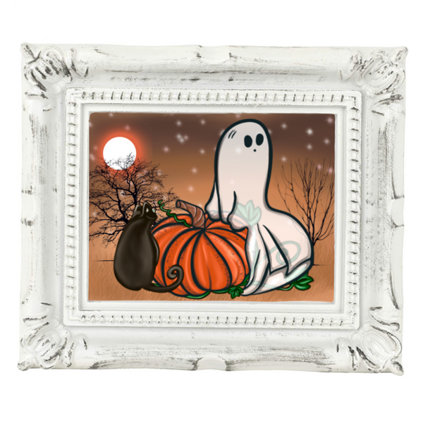 Neverending Stickers - Framed Mini Print - Beans The Cat And Friendly Ghost - 4x3.5 in Frame -