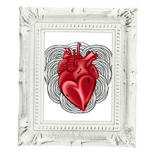 Neverending Stickers - Framed Mini Print - Anatomical Heart With Ranunculus Flowers - 4x3.5 in Frame -