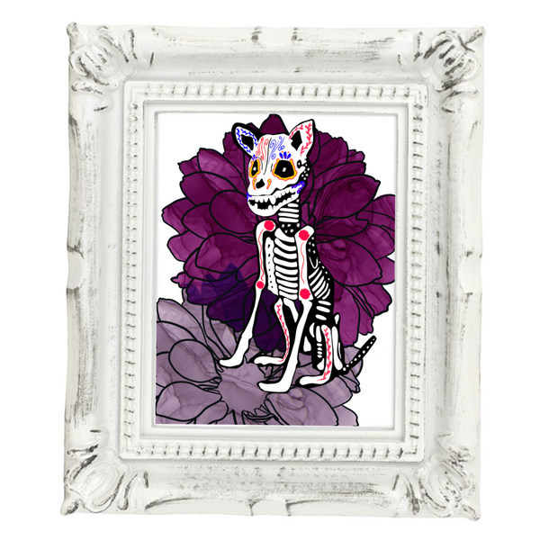 Neverending Stickers - Framed Mini Print - Dia De Los Muertos - Skeletal Dog - 4x3.5 in Frame -