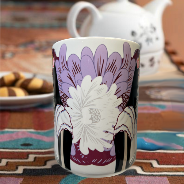 Neverending Stickers - 15oz Ceramic Coffee Mug  - Praying Catrina Purple Floral - Dia De Los Muertos - Day of the Dead