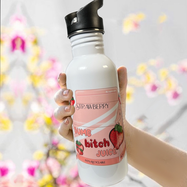Neverending Stickers - 20oz Water Bottle - Pink Strawberry - Dumb Bitch Juice - Kawaii