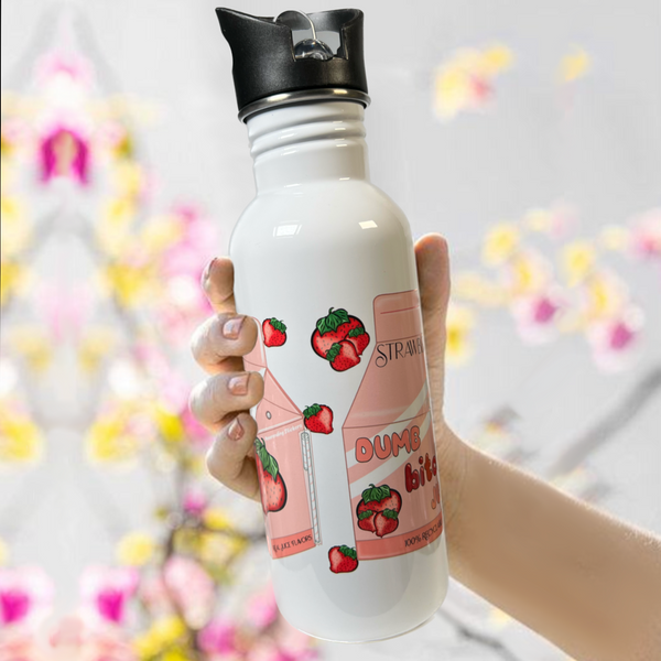 Neverending Stickers - 20oz Water Bottle - Pink Strawberry - Dumb Bitch Juice - Kawaii