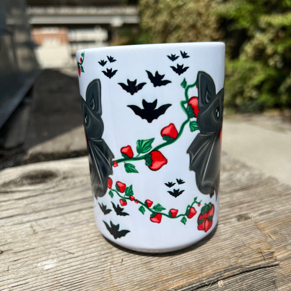 (Neverending Stickers - 15oz Ceramic Coffee Mug - Strawberry Bat - Milk