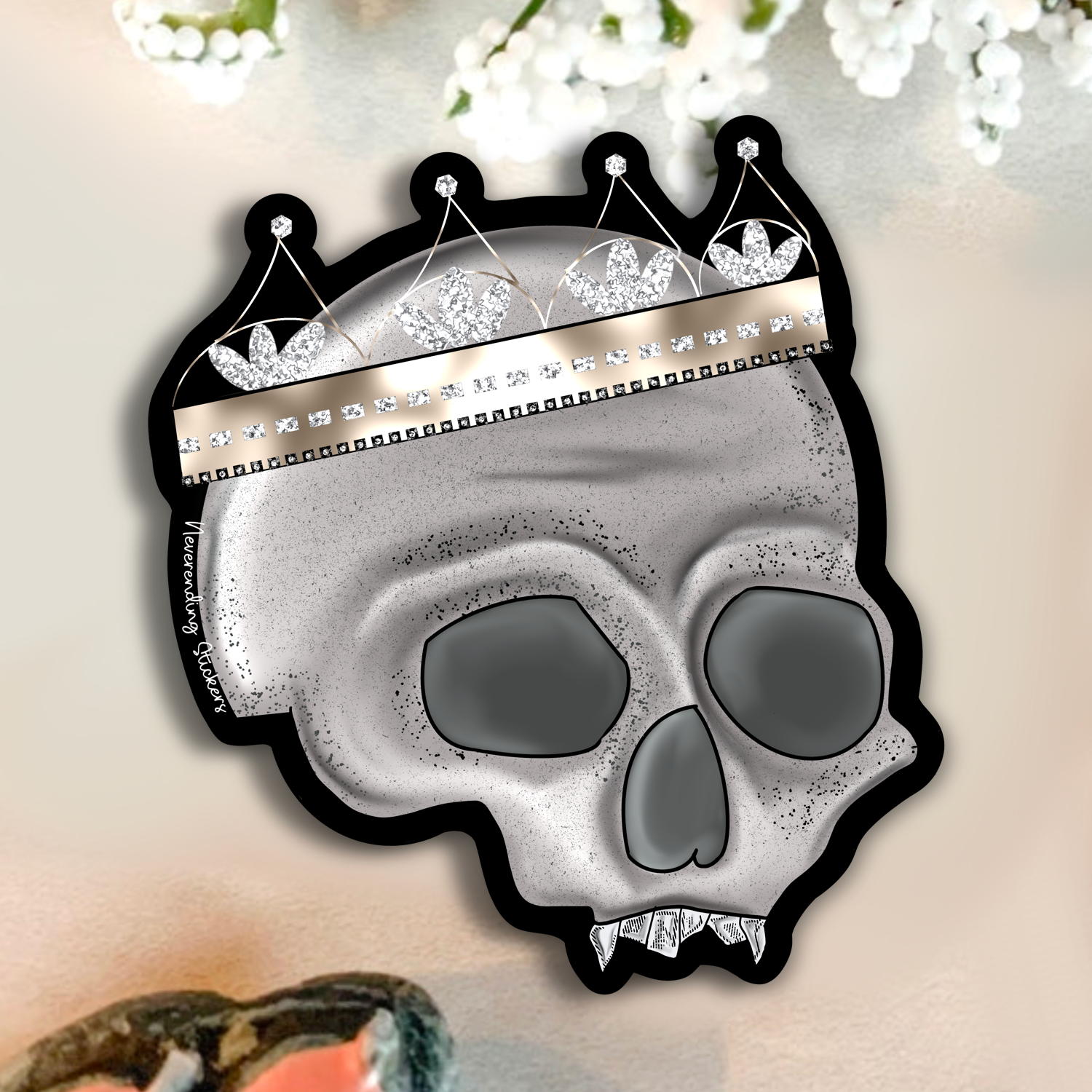 Neverending Stickers - Vintage Goth Tiara Skull  - Vinyl Sticker Or Magnet - 3.5x3.25in