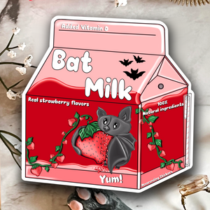 Neverending Stickers - Bat Strawberry Milk - Kawaii - Dancing Skeletons - Vinyl Sticker Or Magnet - 3.25x3in