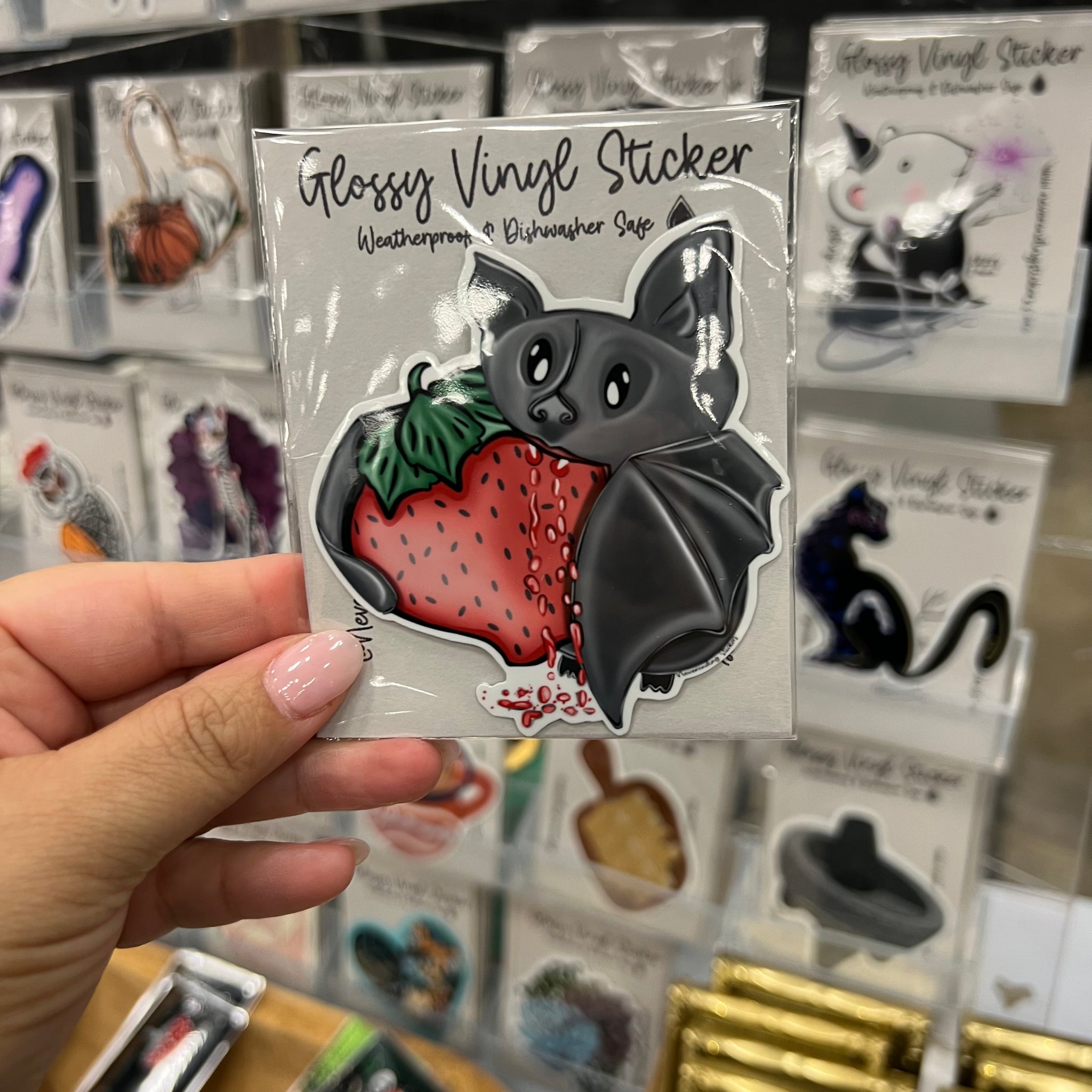 Neverending Stickers - Cute Bat Strawberry  - Kawaii - Vinyl Sticker Or Magnet - 3.25x3in