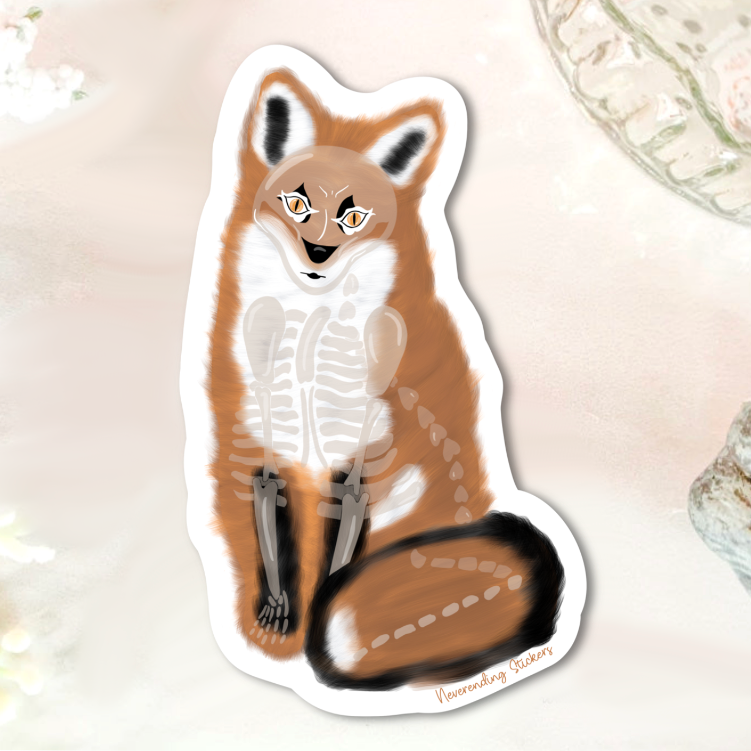 Neverending Stickers - Skeleton Winter Fox -  2.6x3.5in - Vinyl Sticker Or Magnet - Day of the dead - Dia De Los Muertos
