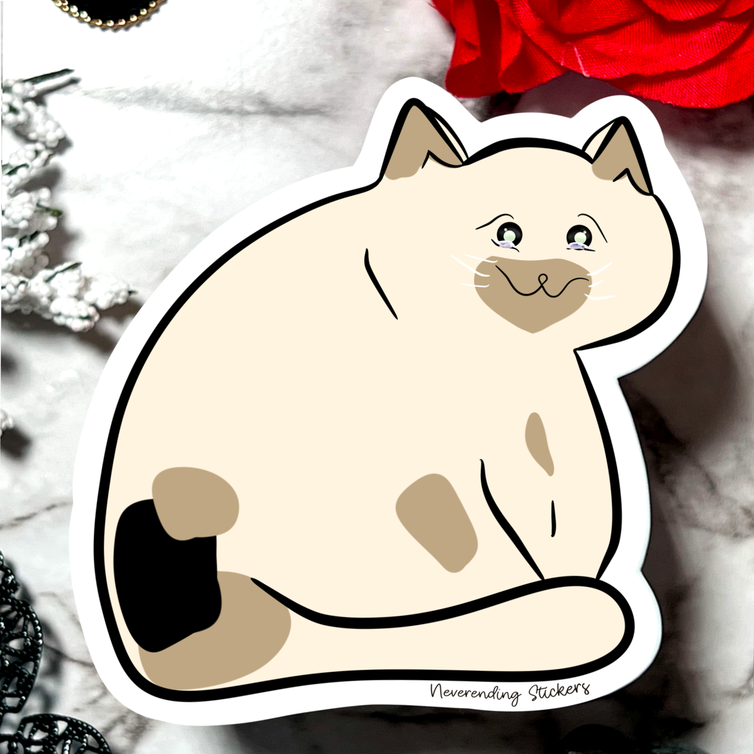 Neverending Stickers - Sad Cute Chunky Kitty - 3x3in Vinyl Sticker Or Magnet - Crying Cat