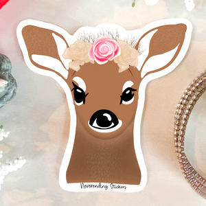 Neverending Stickers - Deer With Flower Crown -3x3in - Vinyl Sticker Or Magnet