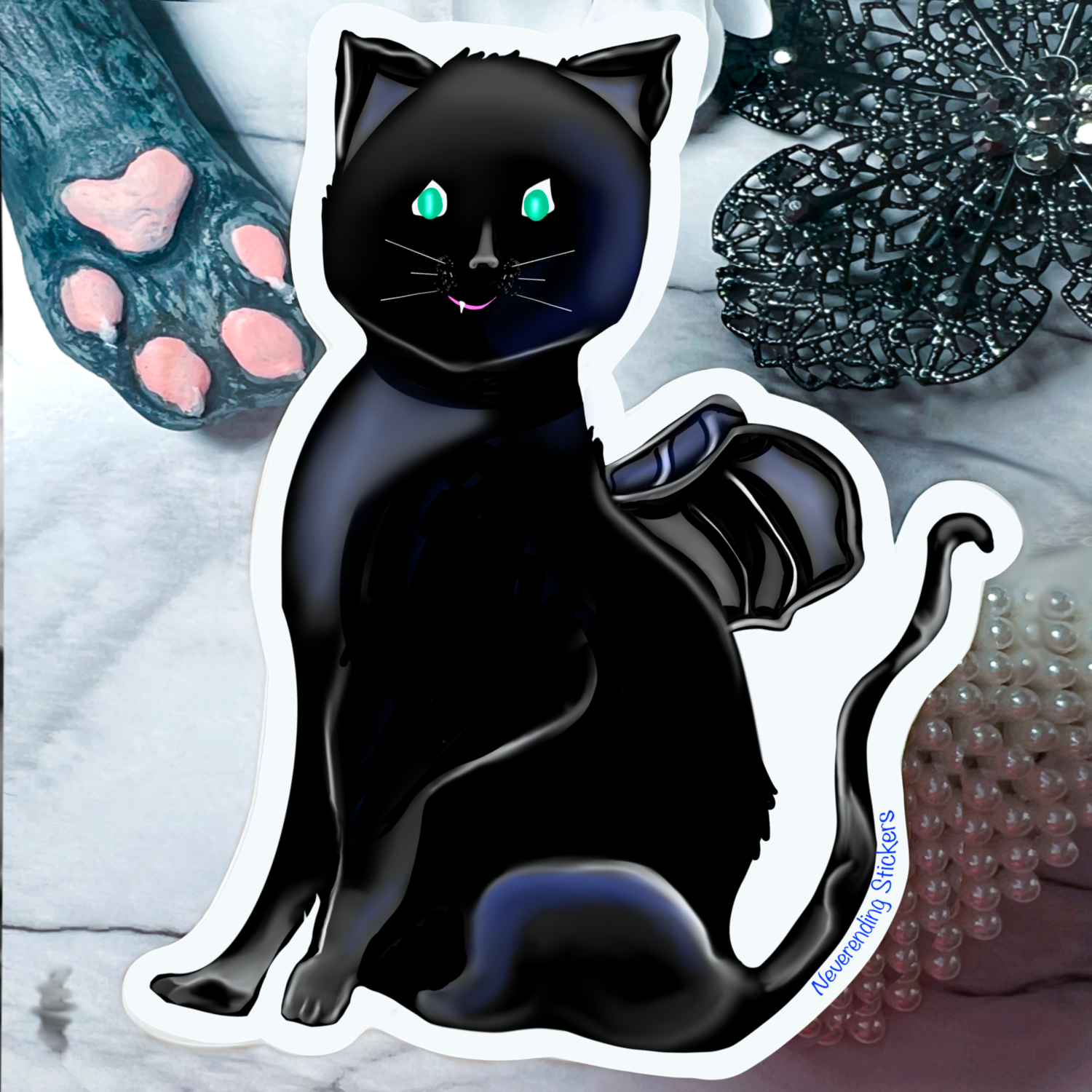 Neverending Stickers - Gargoyle Black Cat Beans - Vinyl Sticker Or Magnet - 2.8x3.8in