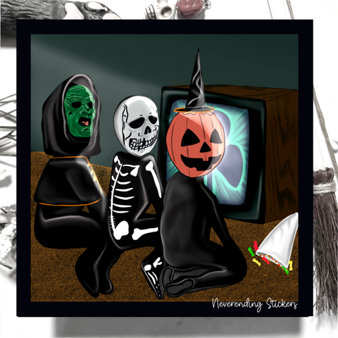 Neverending Stickers - Halloween 3 - Season Of The Witch - Trick Or Treat Masks - Witch, Pumpkin, Skeleton - Cult Classic - Vinyl Sticker or Magnet 3x3in