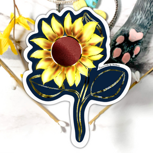 Neverending Stickers - Golden Blue Sunflower - Vinyl Sticker Or Magnet 3.5x3in