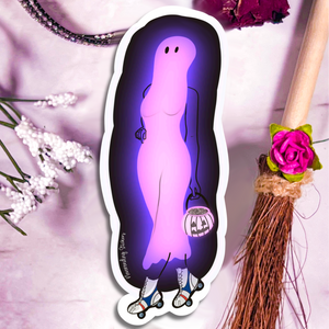 Neverending Stickers - Roller Skate Ghost Girl - Trick Or Treat Pumpkin - Vinyl Sticker Or Magnet 4x1.65in