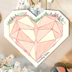 Neverending Stickers - Pink Heart Stained Glass -Floral Greenhouse - 3.5x3.1in - Vinyl Decal Sticker Or Magnet