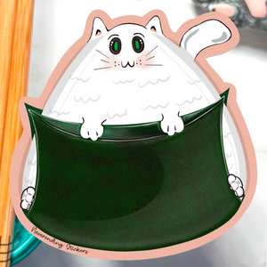 Neverending Stickers - Onigiri Kitty Rice Ball- Vinyl Sticker Or Magnet - 3x3in