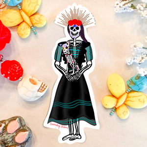 Neverending Stickers - Day Of Dead Catrina & Dog - 4x1.53in - Vinyl Sticker or Magnet - Dia de Los Muertos