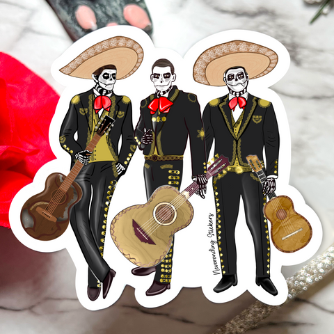 Neverending Stickers - Dia De Los Muertos Mariachi Band - Vinyl Sticker Or Magnet - 3.25x3in