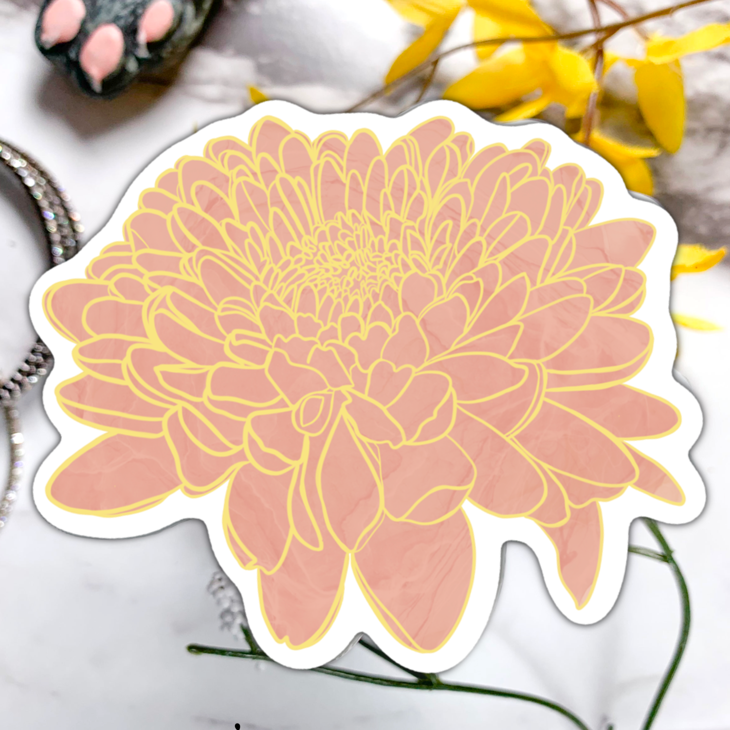 Neverending Stickers - Pink Flower - Chrysanthemum - Glossy Vinyl Sticker Or Magnet - 2.8x3.25in