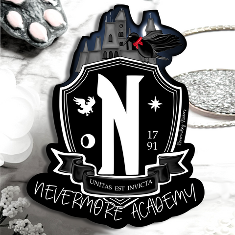 Neverending Stickers - Nevermore Academy - School Insignia Raven Glossy Sticker or Magnet - 3x3.7 inches