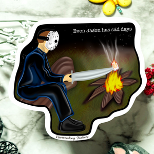 Neverending Stickers - 80’s Horror Camping Sticker - Sad Jason - Sticker Or Magnet 3x3in