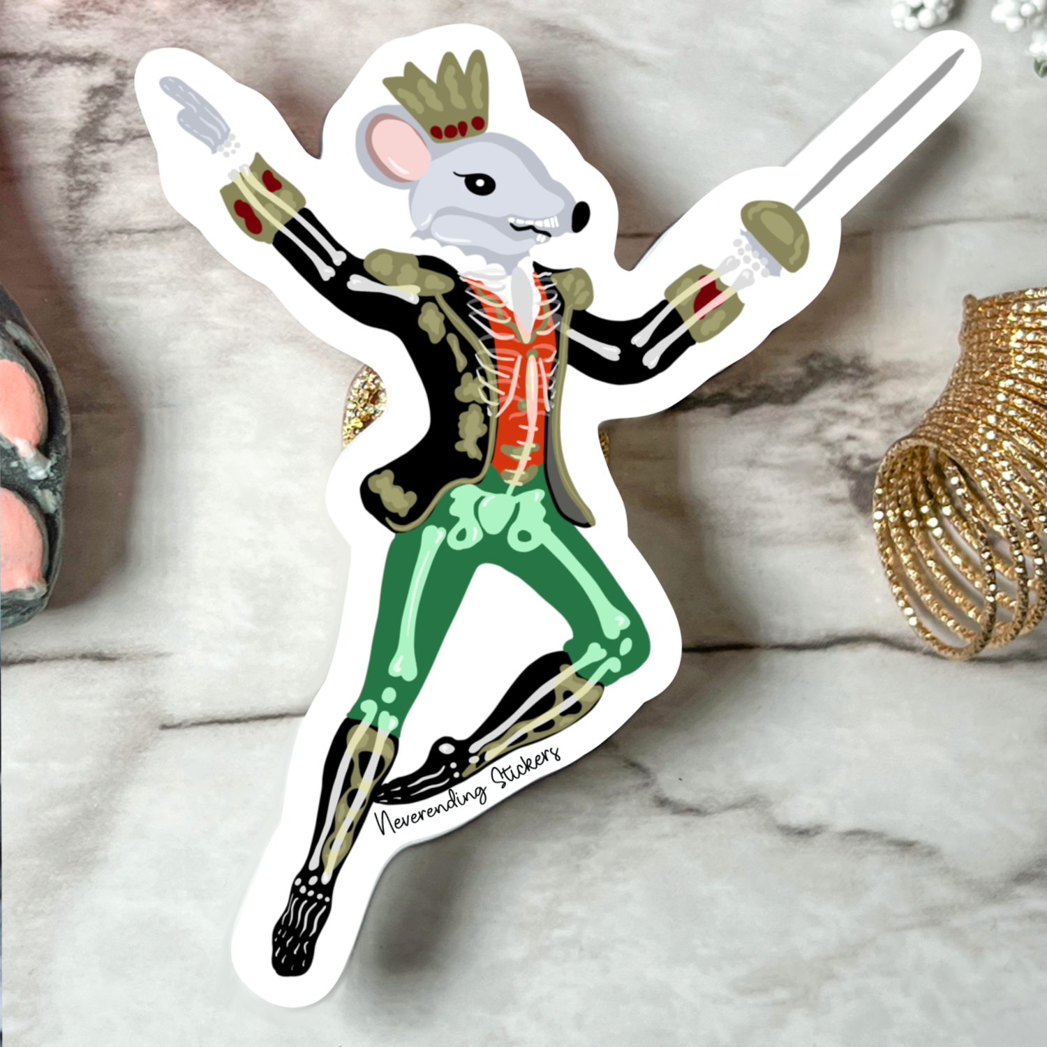 Neverending Stickers - Nutcracker Mouse King - Vinyl Sticker Or Magnet 3x3.25in