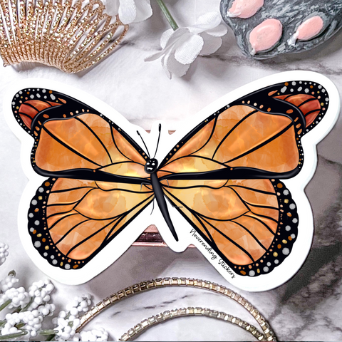 Neverending Stickers - RBF Butterfly - Monarch - Gold And Orange - Sticker Or Magnet - 3.25x2.8in