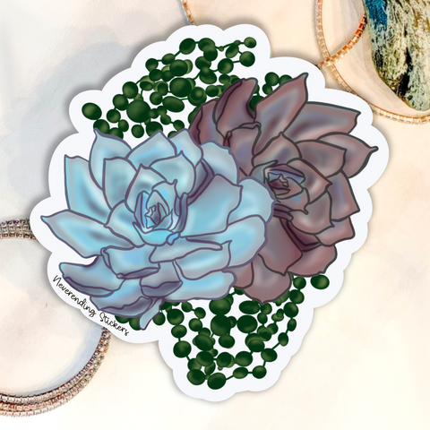 Neverending Stickers - Various Succulents - Purple Blue Green - 3x3.25in - Vinyl Decal Sticker or Magnet - Holographic Option