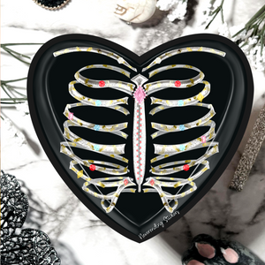 Neverending Stickers - Black Heart - Torso Rib Cage Gem Adornments - Vinyl Sticker Or Magnet - 3x3in