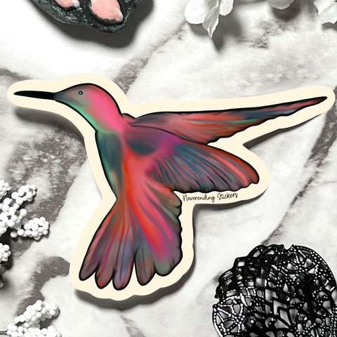 Neverending Stickers - Colorful Hummingbird - 3x3 - Vinyl Sticker Or Magnet