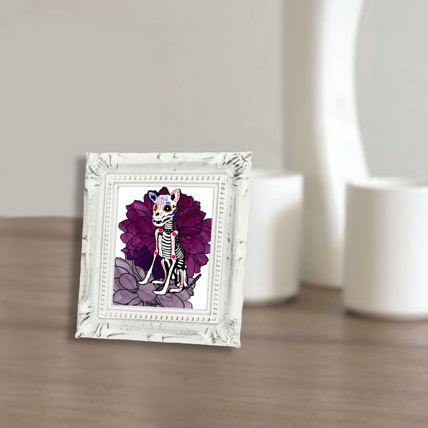 Neverending Stickers - Framed Mini Print - Dia De Los Muertos - Skeletal Dog - 4x3.5 in Frame -