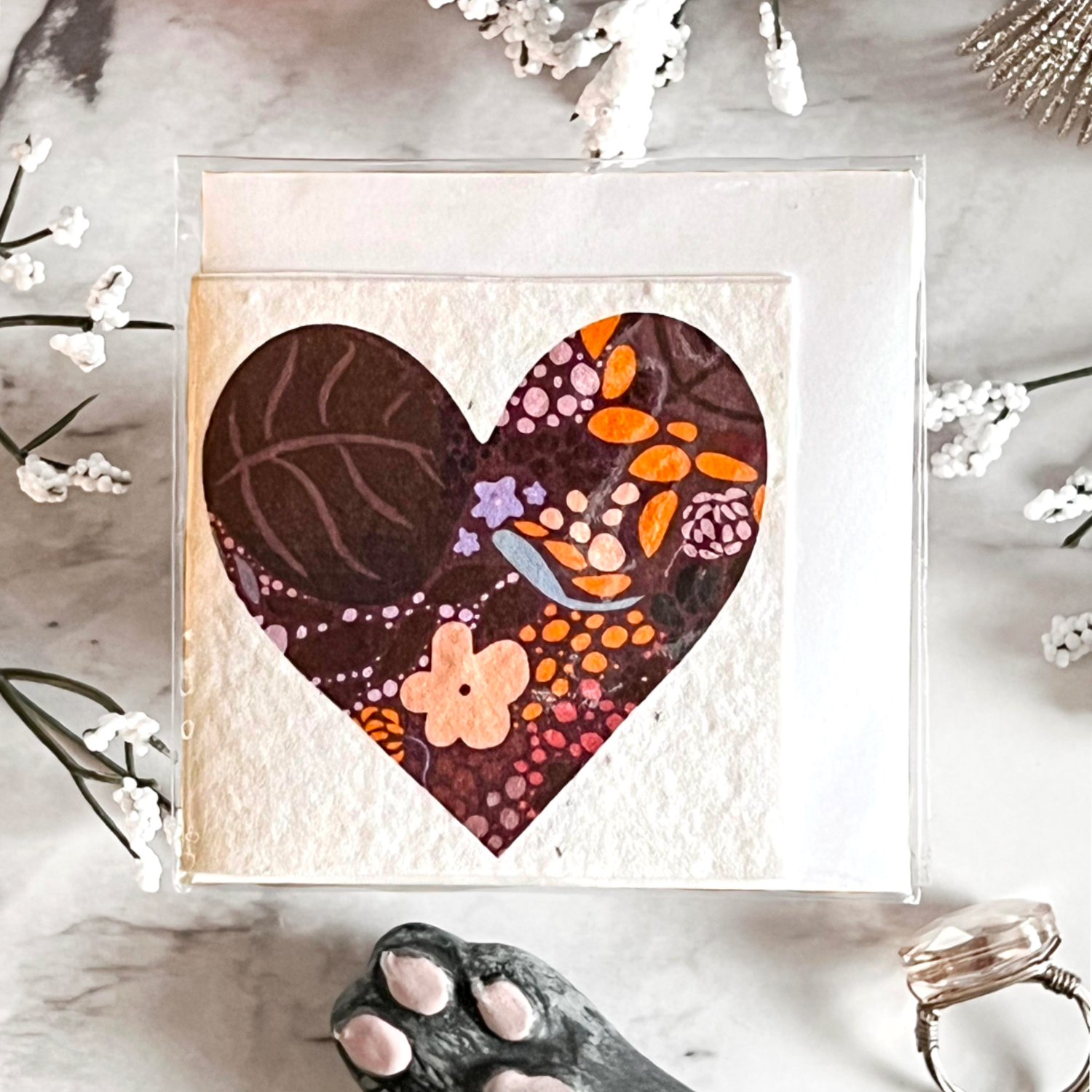 Neverending Stickers - Mini Greeting Card - Wildflower Seeded - Dark Maroon Heart - Assorted Flowers