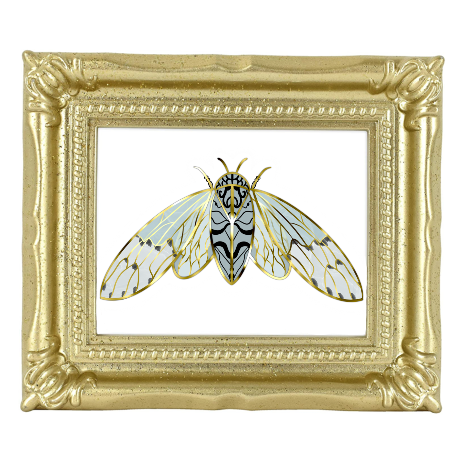 Neverending Stickers - Gold Framed Mini Print - Cicada - 4x3.5 in Frame -