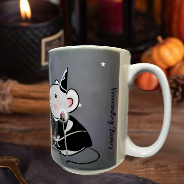 Neverending Stickers - 15oz Ceramic Coffee Mug - Wizard Trick Or Treating Mouse - Pumpkins