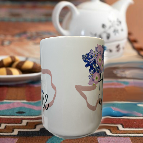 Neverending Stickers - 15oz Ceramic Coffee Mug - Texas Hey Y’all - Spring Flowers Bluebonnets