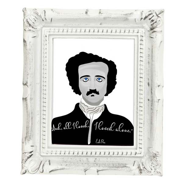 Neverending Stickers - Framed Mini Print - Edgar Allan Poe - “And, All I Loved, I Loved Alone” Quote - 4x3.5 in Frame -