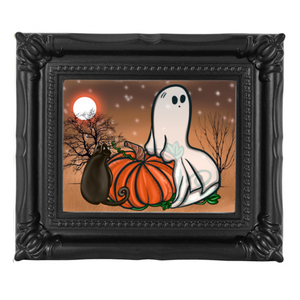 Neverending Stickers - Framed Mini Print - Beans The Cat And Friendly Ghost - 4x3.5 in Frame -