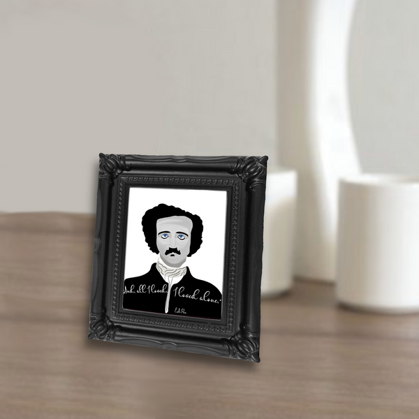 Neverending Stickers - Framed Mini Print - Edgar Allan Poe - “And, All I Loved, I Loved Alone” Quote - 4x3.5 in Frame -