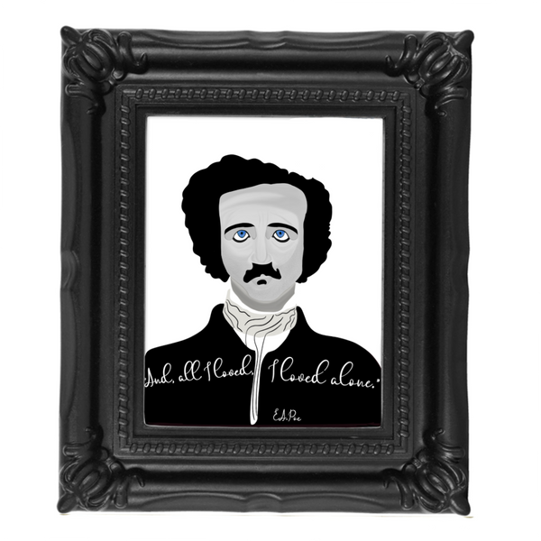 Neverending Stickers - Framed Mini Print - Edgar Allan Poe - “And, All I Loved, I Loved Alone” Quote - 4x3.5 in Frame -