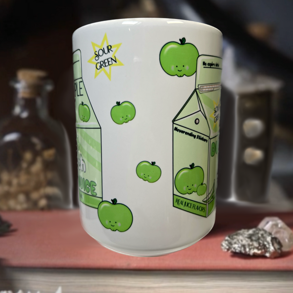 Neverending Stickers - 15oz Ceramic Coffee Mug - Green Sour Apple Dumb Bitch Juice - Kawaii