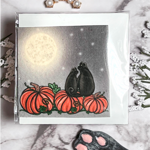 Neverending Stickers - Mini Greeting Card - Wildflower Seeded - 3x3 - Halloween Night - Pumpkin Patch Black Cat Friends