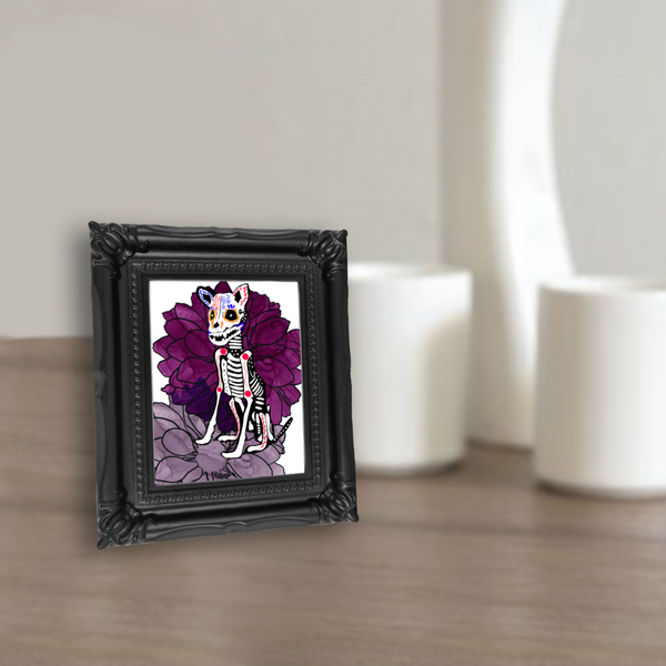 Neverending Stickers - Framed Mini Print - Dia De Los Muertos - Skeletal Dog - 4x3.5 in Frame -