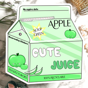 Neverending Stickers - Cute Juice - Green Sour Apple Flavor - Vinyl Sticker Or Magnet - 3.2x3.in - Kawaii