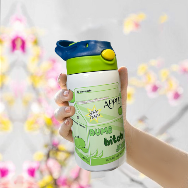 Neverending Stickers - 12oz Water Bottle Sippy Cup - Green Sour Apple - Dumb Bitch Juice - Kawaii