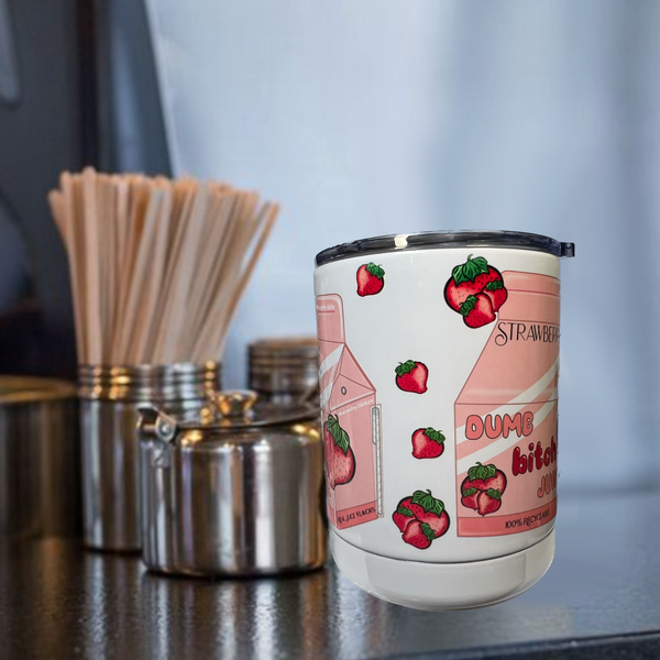 Neverending Stickers - 10oz Stainless Steal Coffee Cup - Pink Strawberry - Dumb Bitch Juice