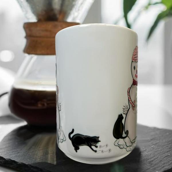 Neverending Stickers - 15oz Ceramic Coffee Mug - Messy Snowman - Black Cat Beans