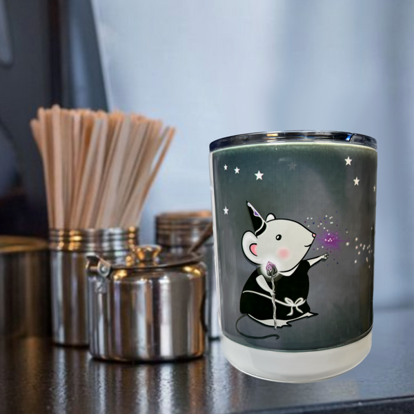Neverending Stickers - 10oz Stainless Steal Coffee Cup - Black Gargoyle Cat With Wizard Mouse