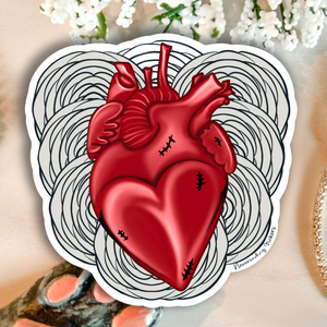 Neverending Stickers  - Anatomical Heart With Ranunculus Flowers - Vinyl Sticker Or Magnet - 3.25x3in