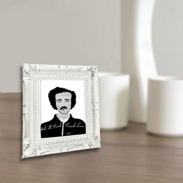 Neverending Stickers - Framed Mini Print - Edgar Allan Poe - “And, All I Loved, I Loved Alone” Quote - 4x3.5 in Frame -