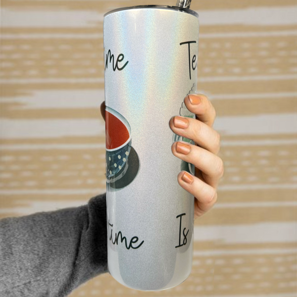 Neverending Stickers - 20oz Tumbler - Tea Time Is Me Time - Iridescent Sparkle