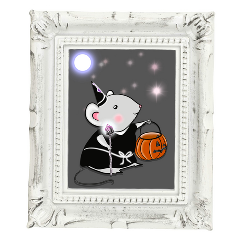 Neverending Stickers - Framed Mini Print - Pumpkin Wizard Mouse - 4x3.5 in Frame -